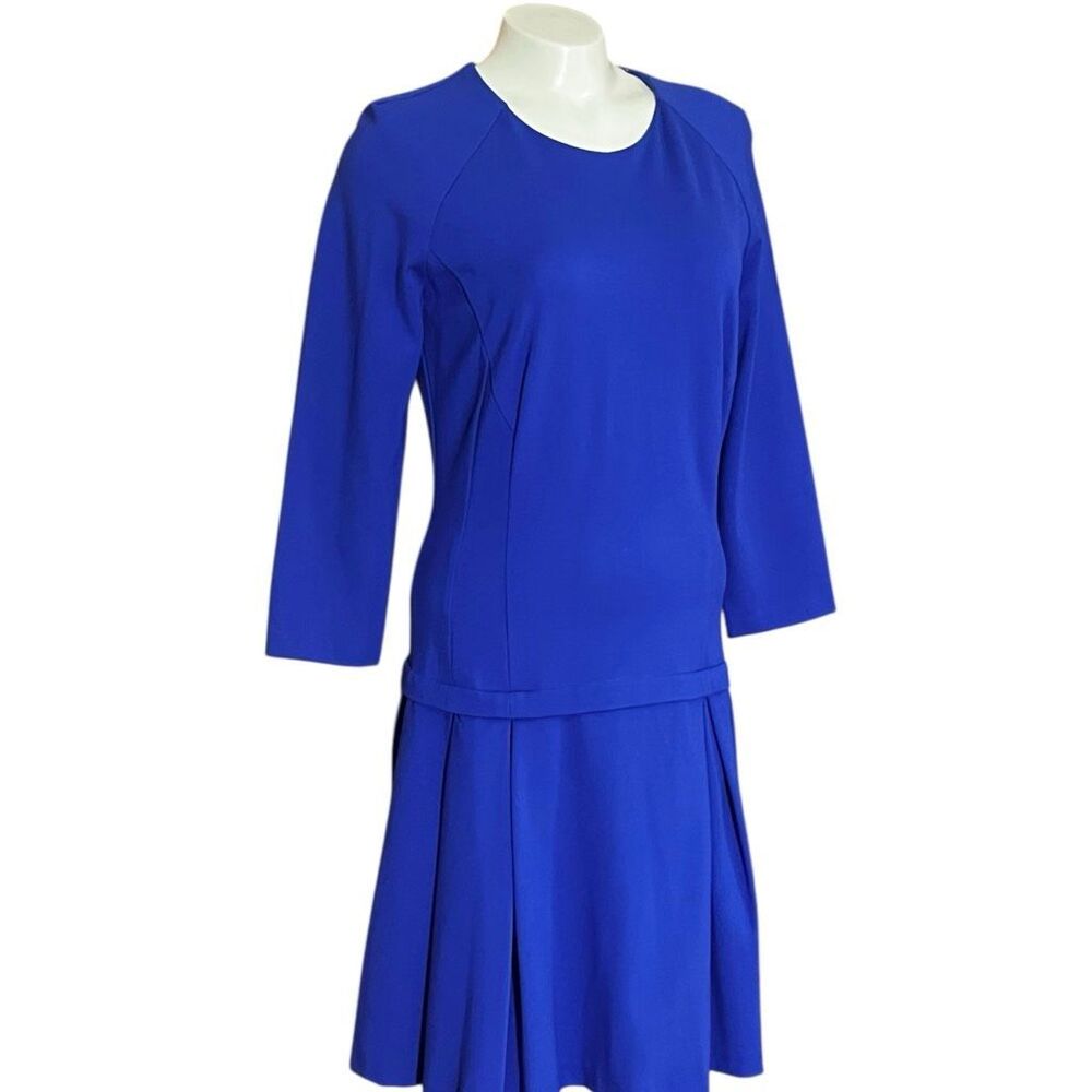 Badgley Mishcka Blue Drop Waist Long Sleeve Dress Sz 12 - Picture 3 of 10